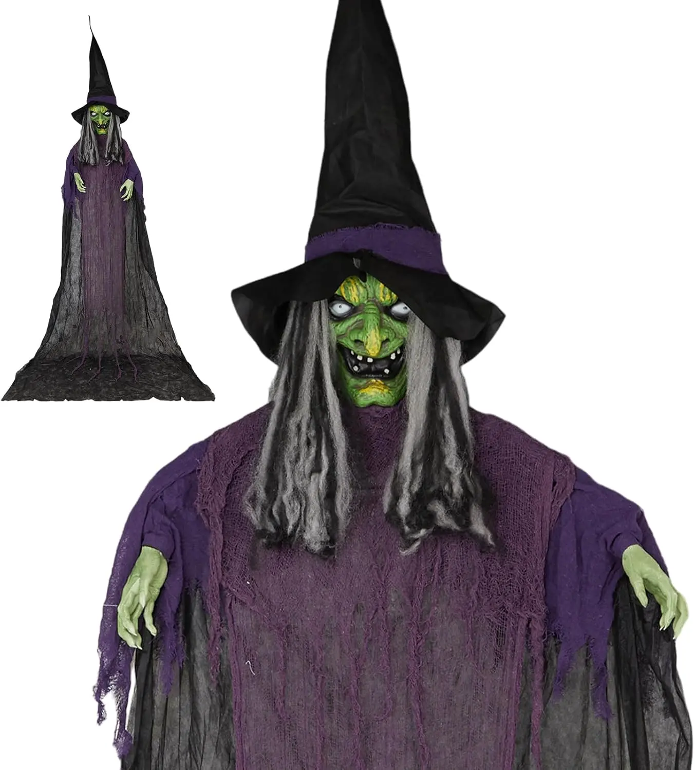 Ubesgoo 12FT Hanging Halloween Decor Animatronics Talking Outdoor Decorations with Voice Control Light Up Eyes for Indoor Party Prop and Outdoor Lawn Patio Yard Decor House Garden,Witch