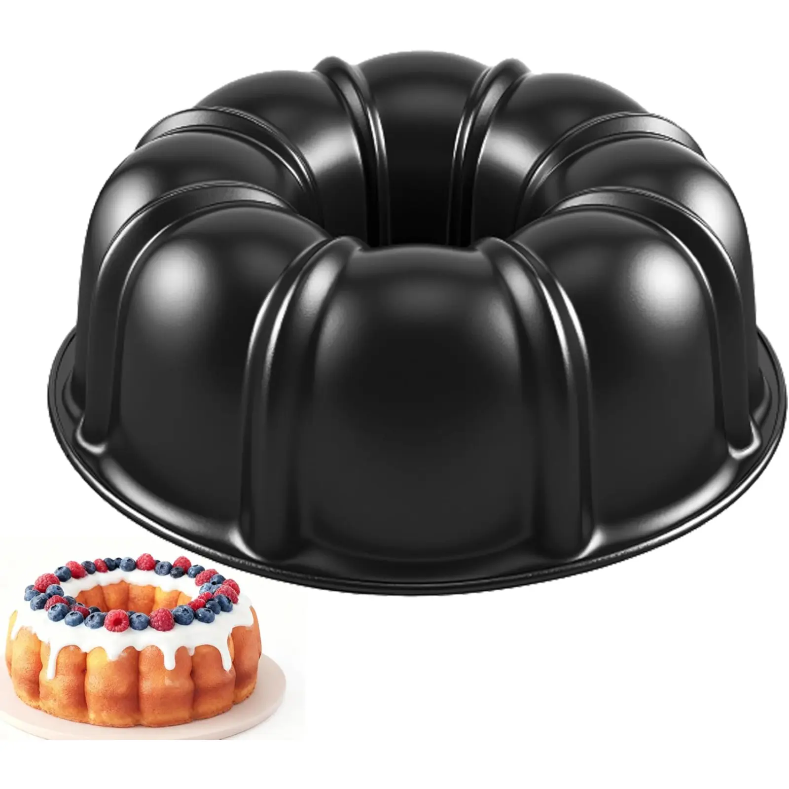 Bundt Cake Pan, 10-Inch Nonstick Round Fluted Tube Cake Baking Pan, Buntz Pound Cake Mold,Tube Bakeware,Baking Mold for Jello/Gelatin/Chocoflan/Flan, Non Toxic, Easy Clean - Black
