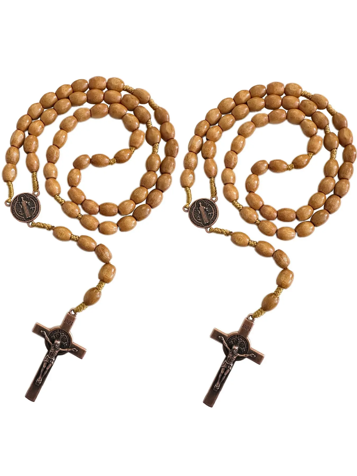 2PCS/6PCS Set Wooden Beads Rosary St Benedict Crucifix Charm, San Benito Catholic Necklace, Saint Benedict Cross, Easter Prayer Gift, Car Hanging Charm, Car Hanging Decoration, Car Hanging Ornament, Car Ornaments