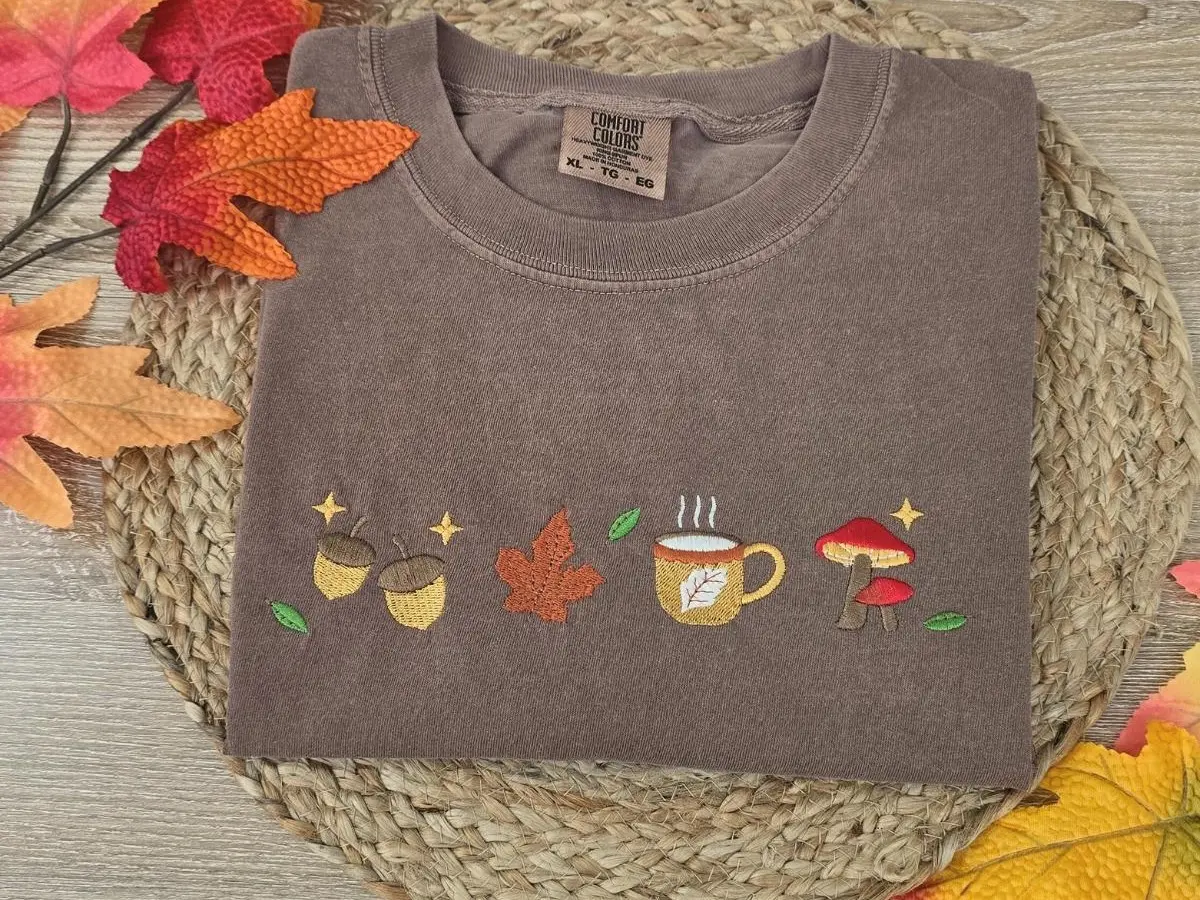Embroidered Autumn Comfort colors Shirt, embroidered  Fall  shirt,  Mushroom Shirt,