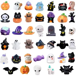 40pcs Halloween Mini Resin Figures 40 Styles, Cute Tiny Resin Figures Pumpkin Ghost Skull Miniatures Bulk for Halloween Party Favors Bag Fillers Dollhouse Decor