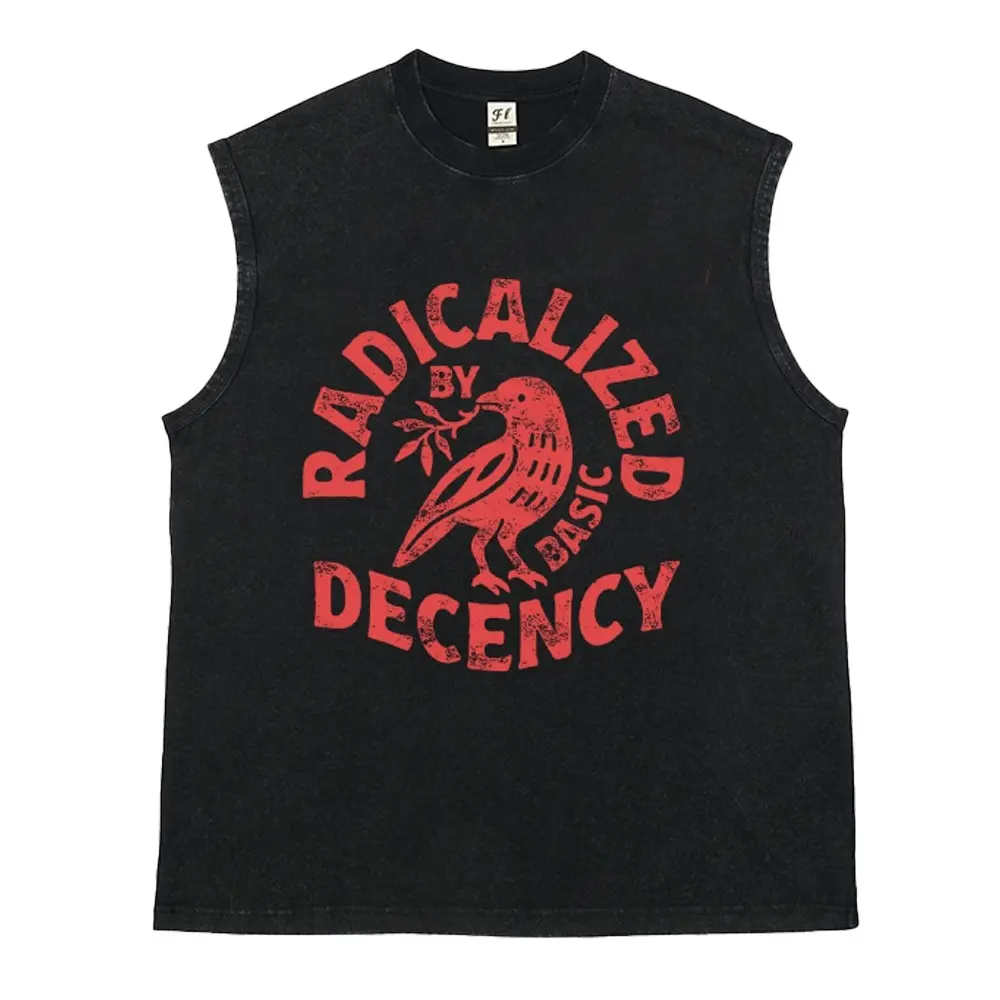 Menswear Cotton Cargo Tank Top - Unisex Soft, Distressed Vintage Washed Vest with Retro Print, Casual Sleeveless Streetwear, Ideal Boyfriend Gift