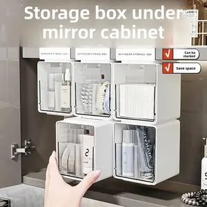 Narrow Transparent Storage Box for Mirror Cabinet, Home Bathroom Mirror Cabinet, Bathroom Storage, Cosmetics Wall-Mounted Shelf