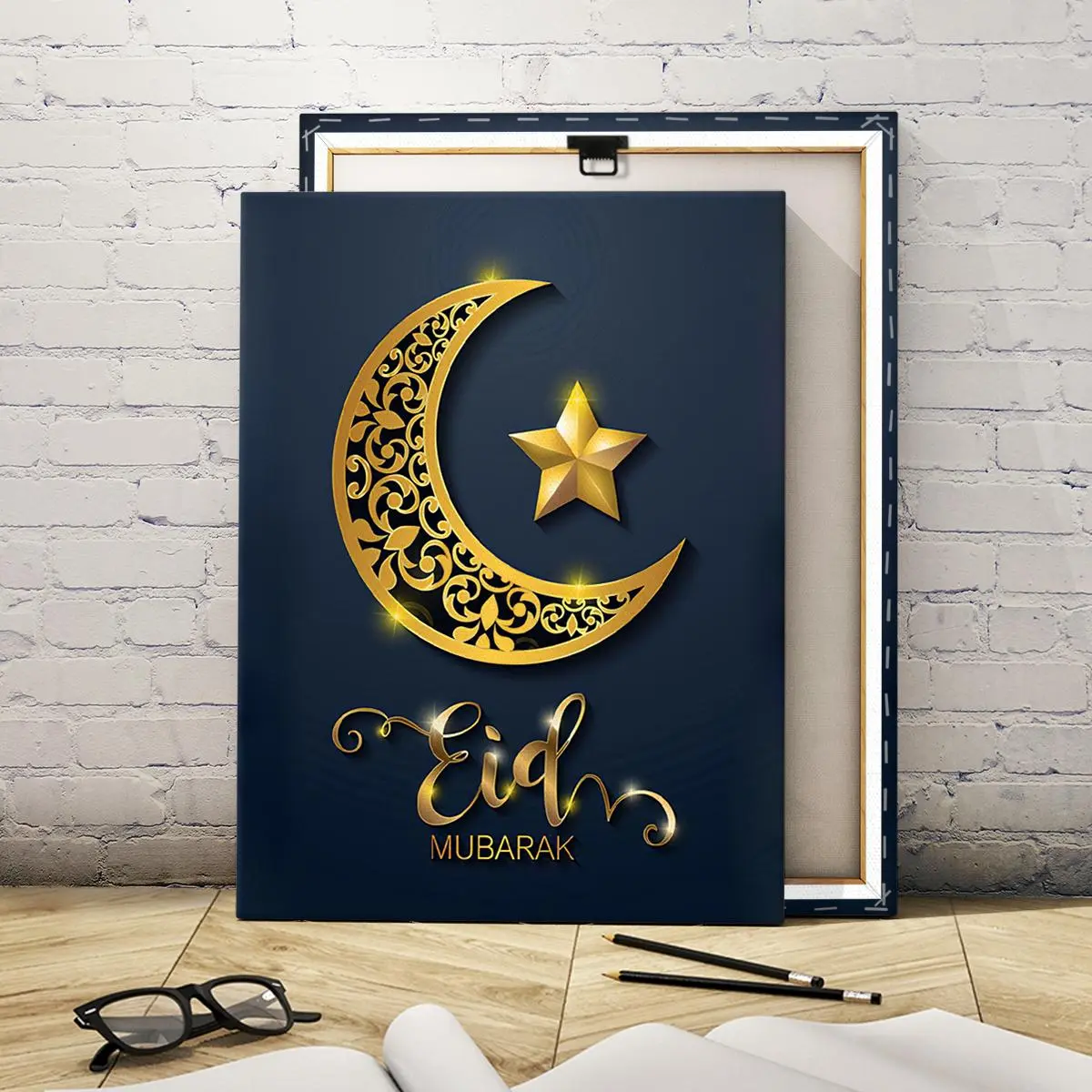 Eid Mubarak Wooden Framed Canvas Painting, Modern Art, Fashion Decoration, Living Room Bedroom Decoration, Hallway Office Mural, Kitchen, Home Poster, Religious