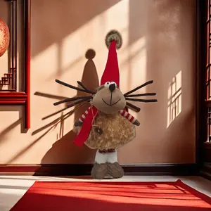 Adjustable Height Foldable Fur Hat Antler Versatile Styling Plush Decor Reindeer Ornament Red Long Hat Scarf Festive Doll