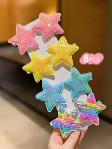 8/10/12/14 pieces - Glitter-studded bow hair clips, Flat hair clips, flowers, hearts, stars, duckbill clips, single-braid clips, girl hair accessories, multi-style colorful shiny accessories, suitable for daily use and festive party decoration