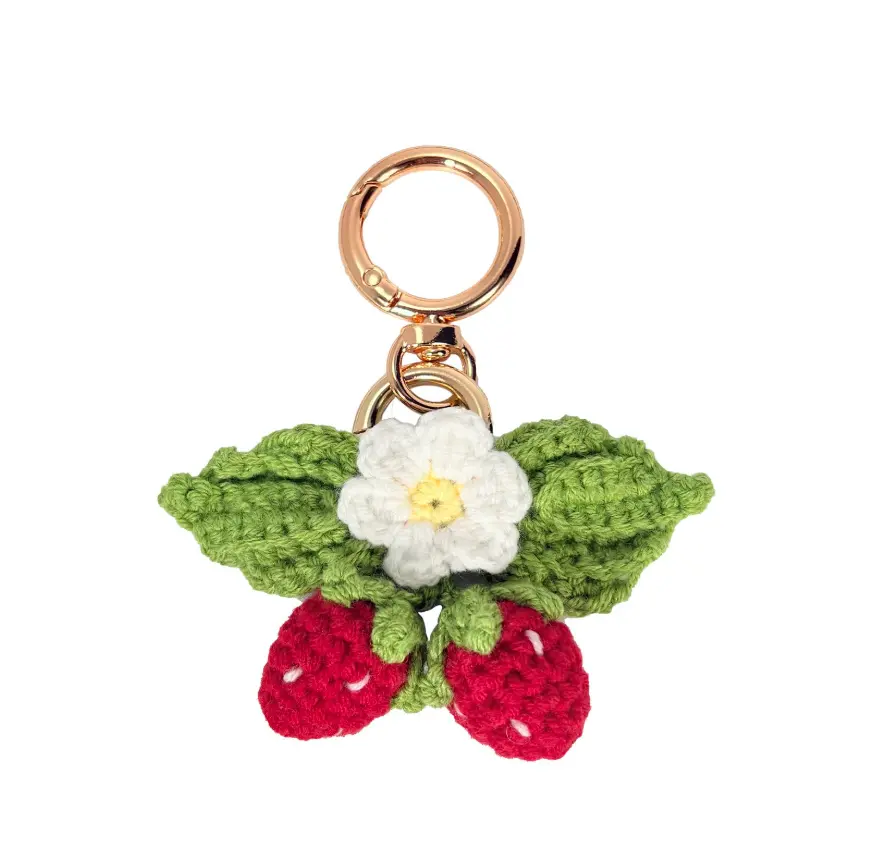 Cute Strawberry Keychain,Kawaii Positive Crochet Flower Bag Charms