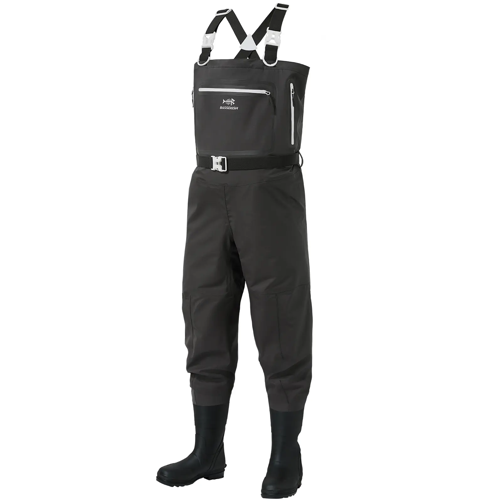 BASSDASH Men’s Lightweight Breathable Chest Wader Black Camo Boot Foot for Fly Fishing Hunting FW11