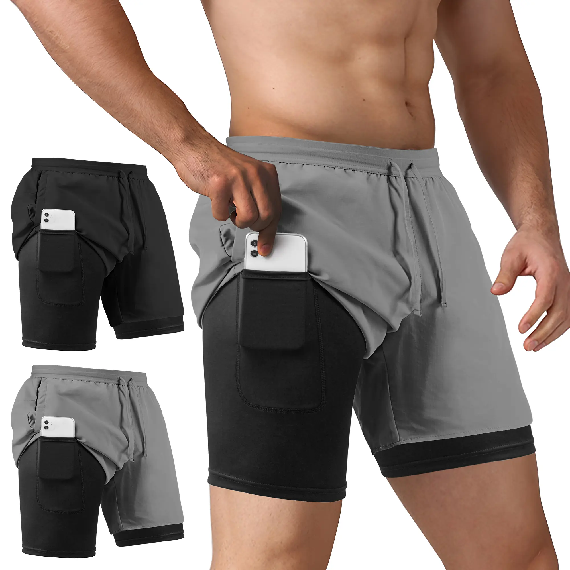 2PC Pack Men's 2-in-1 Gym Shorts Workout Running Shorts for Athletic Training, Gym Fits Outdoor Sports | Lightweight Gymshorts with Inner Liner summerwins,travel essentials,camping essentials