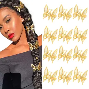 12 PCS 3D Moving Butterfly Hair Clips Metal Gold Moving Wings Butterfly Hair Accessories 90s Hair Clips
