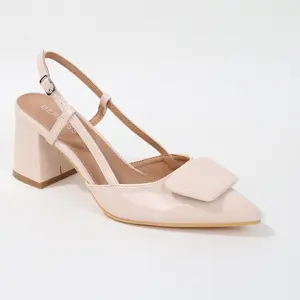 BERNESS Women's Retro T-Strap Slingback Heels - Decorative Trapezoid Accent Footwear, Stylish Business Shoes for Women, Decor
