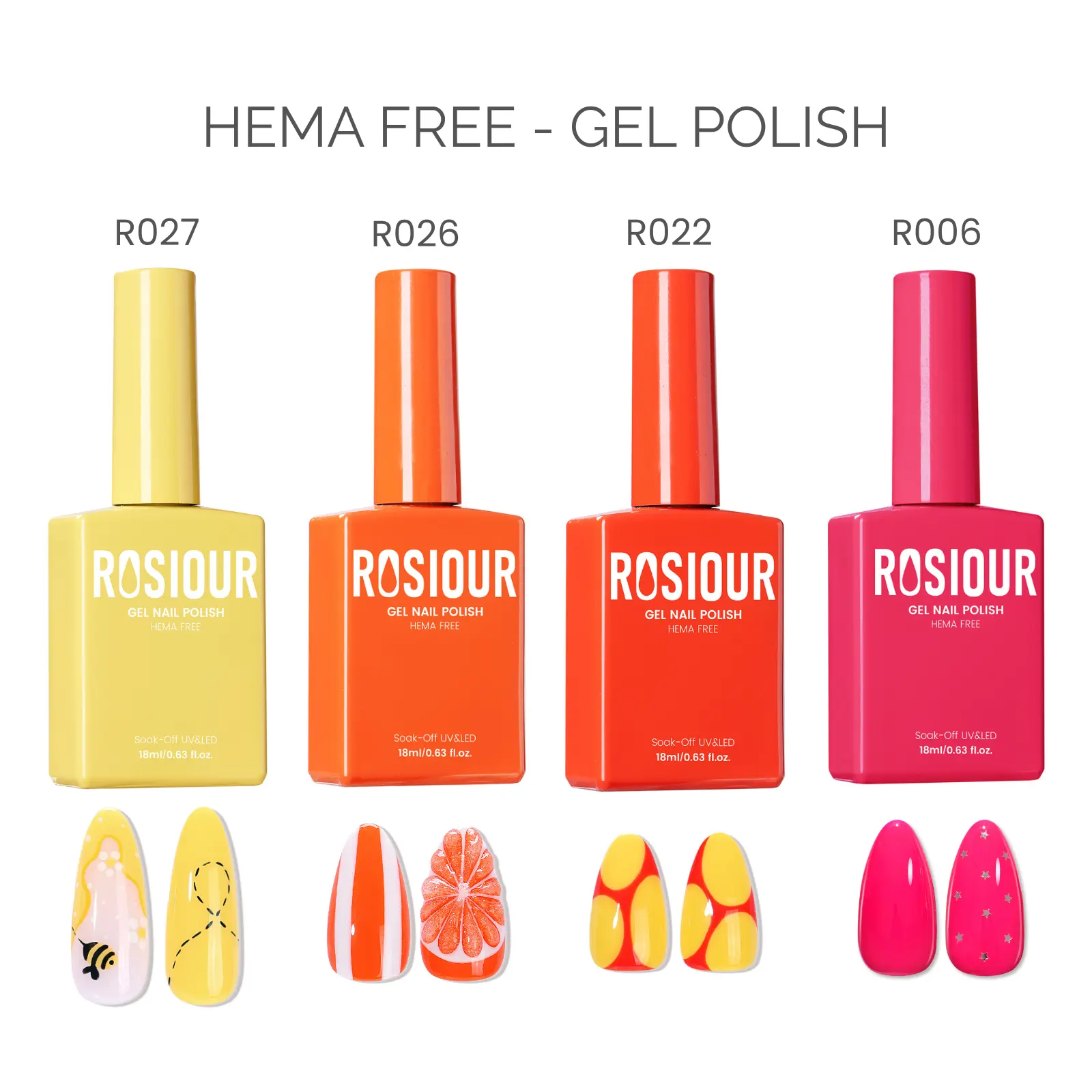 ROSIOUR Gel Polish | 18ml Each | HEMA-Free | Neon Collection