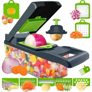 Vegetable Chopper, Multi-Functional 14 in-1 Veggie Chopper With 5 Blades and 11 Blades, Food Chopper Stainless Garlic Utensils Smooth Sturdy