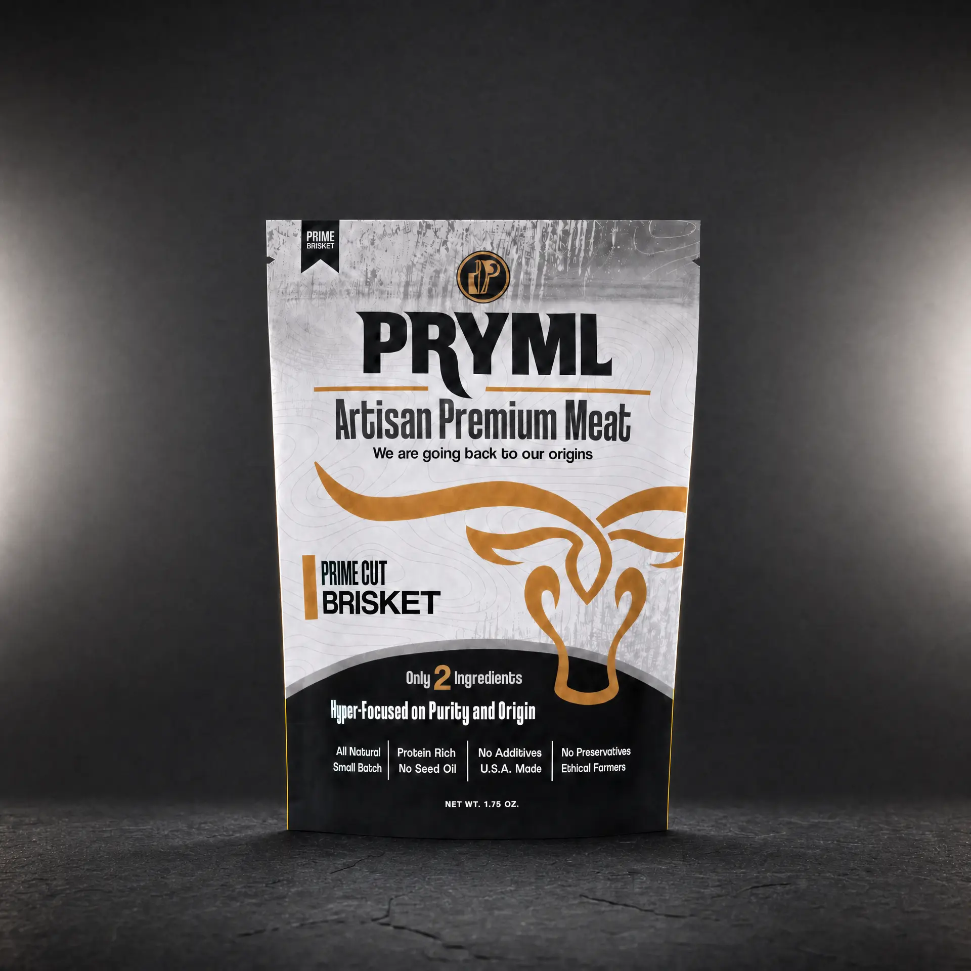 PRYML Prime Cut Brisket Beef Jerky | 2 Ingredients, 41g Protein | Regeneratively Raised Texas Beef | No Seed Oils, No Preservatives | Small Batch USA Made