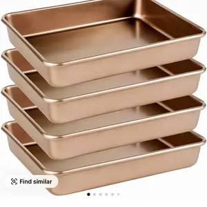 2/6Pcs Kitchen Baking Pan Set, Nonstick 11*9 inch Cake Pan, Heavy Duty Rectangular Deep Size Baking Sheet, Brownie Cake Pan Bread Pan Toaster, Kitchen Items Baking Party Gifts, Golden