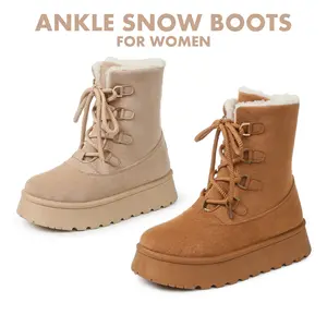 CELNEPHO Womens Snow Boots Fur Lined Warm Padded Ankle Boot Round Toe Anti Slip Lace Up Outdoor Comfortable Sport Casual Travel Walking Winter Boots