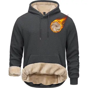 Men's Sherpa Lined Hoodies Pullover Midweight Fleece Winter Warm Athletic Sweatshirts with Kangaroo Pocket