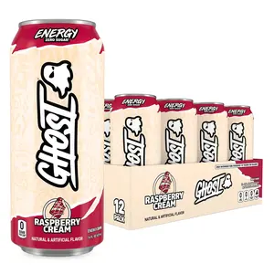 GHOST Energy Drink - 12-Pack, Raspberry Cream, 16oz Cans - Energy & Focus & No Artificial Colors - 200mg of Natural Caffeine, L-Carnitine & Taurine - Gluten-Free & Vegan