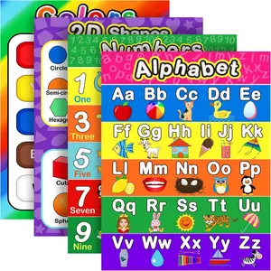 Extra Large Preschool Educational Learning Posters 17 x 22 Inch Nursery Home School Pre-K Kindergarten Classroom Decoration(4 Pcs,Alphabet, Number 1-10, Shapes, Colors)