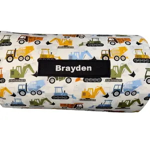 Construction Crew Comfort: Boys' Diggers and Dumpster All-in-One Nap Mat with Custom Embroidered Name – Ideal for Home or School