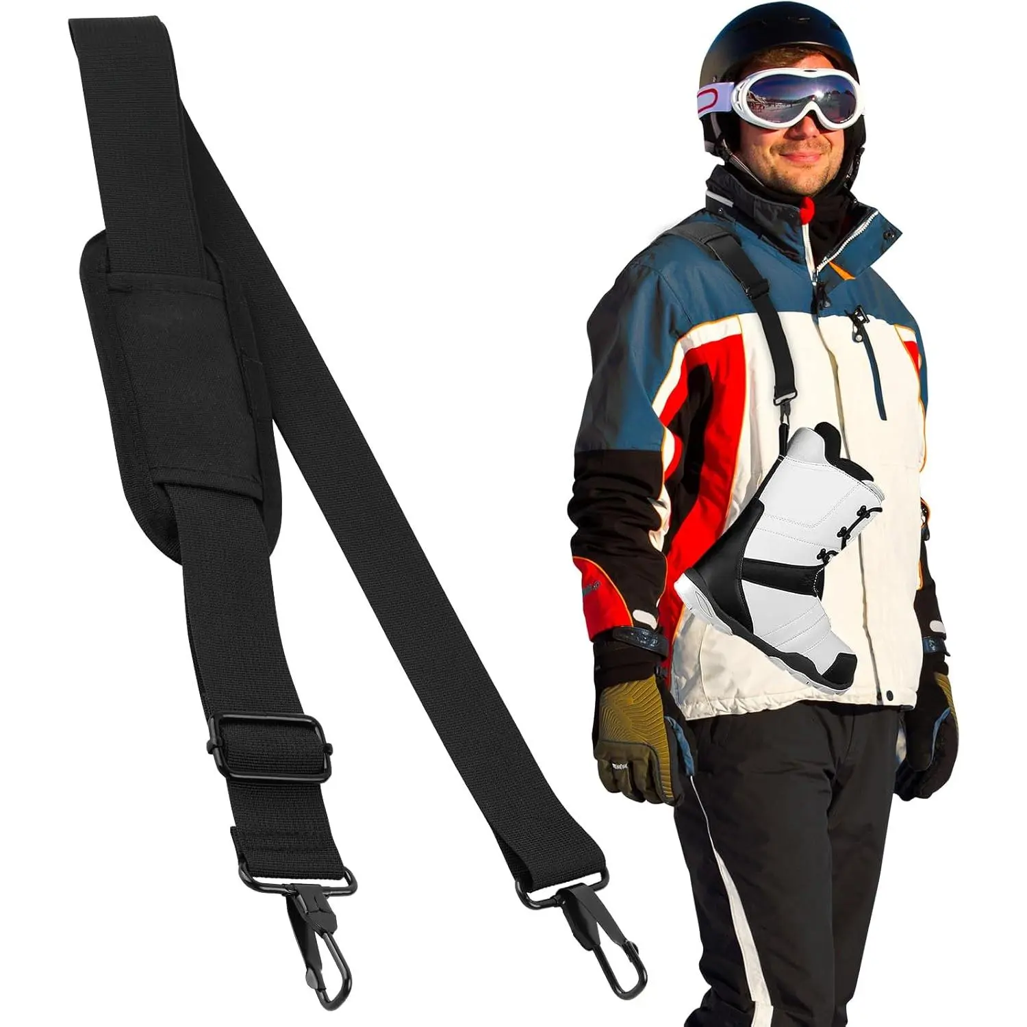 Ski Boot Carrier Straps with Metal Buckles, Adjustable Shoulder Sling, Roller Skate Carry Leash for Skiing Snowboarding