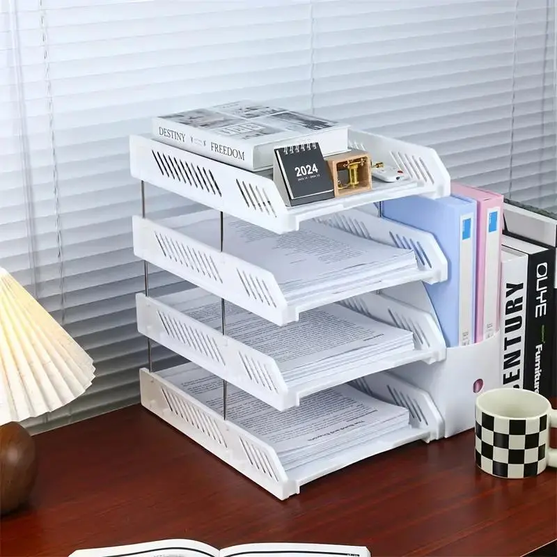 Four-layer Horizontal File Rack, Multi-layer Desktop Storage File Basket, Office Folder Organizer for Efficient Sorting