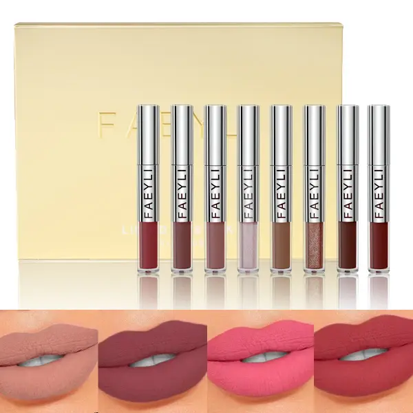 FAEYLI 8Pcs Matte Lipstick Set - 3 Stunning Shades, Waterproof, Luxurious Long-Lasting, Intensely Pigmented, Smudge-Proof, Easy Coloring, Non-Stick Cup Daily Lip Makeup | Ideal Gift for All-Day Wear