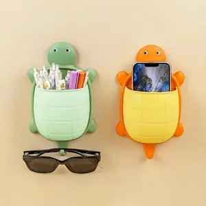 Cartoon Turtle Shaped Self-adhesive Note Box, 1pc Wall Mounted Remote Control Toothbrush Holder, Non-punching Self-adhesive Storage Box for Home Bathroom Dormitory, Bathroom Accessory