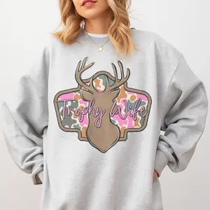 Trophy Wife Deer Sweatshirt - Ash Grey - Southern Girl Sweatshirt Pullover Soft Unisex Womenswear Hoodie Comfy Aesthetic
