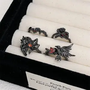 2025 Trendy Game Love And Deepspace Sylus Cosplay Black Crow Rings Jewelry Punk Charm Hip Hop Accessories Halloween Prop