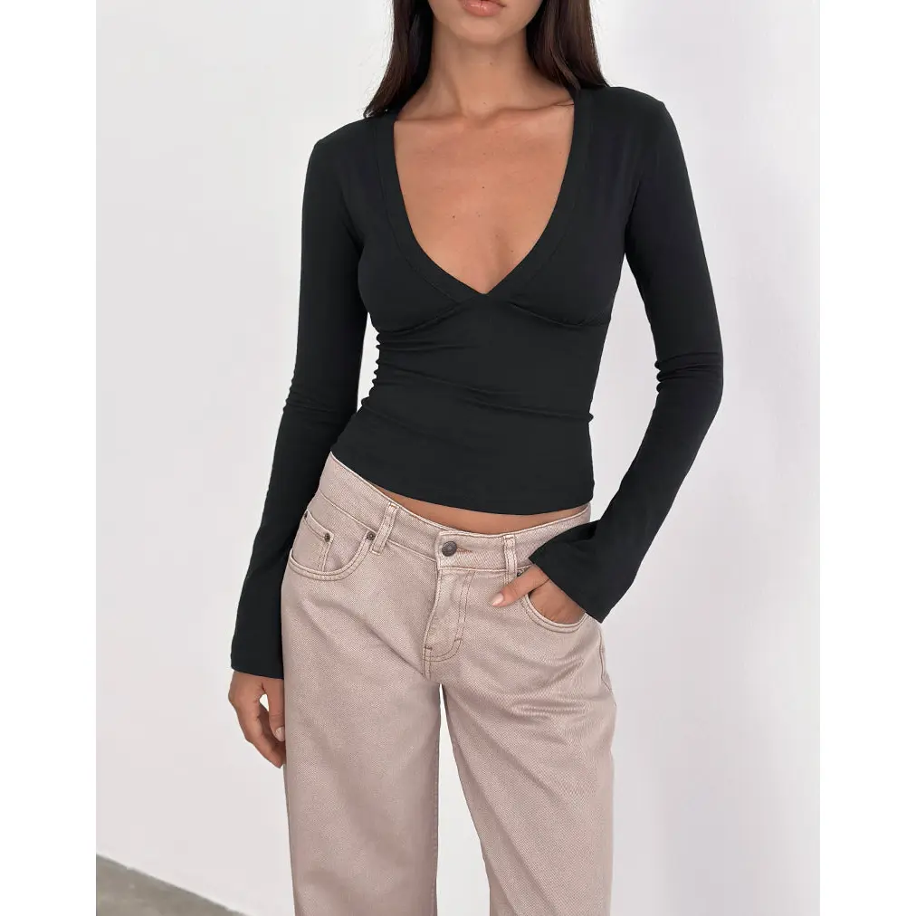 MOTEL Emesy Long Sleeve Top in Black
