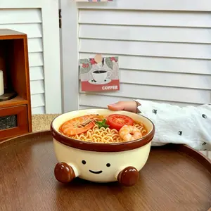 Cute Ceramic Ramen Bowl 34oz, Creative Footprint Design, Heat Resistant, Multi-Use Dinner Bowl, Fruit Bowl, Camping Bowl