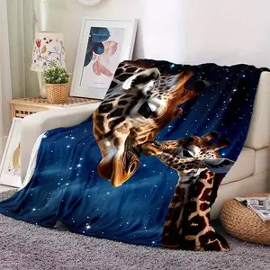 Starry Night Giraffe Family Flannel Blanket, Ultra-Soft Plush Throw with Realistic Giraffe & Starry Sky Print, Cozy Warm Fleece Blanket for Couch Bed Sofa, Perfect Wildlife Home Decor & Gift for Animal Lovers, All-Season Comfort