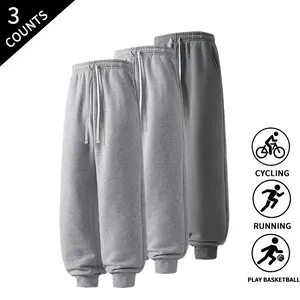 3-Pack Men's Solid Jogger Sweatpants Elastic Waist Drawstring Casual Workout Lounge Pants