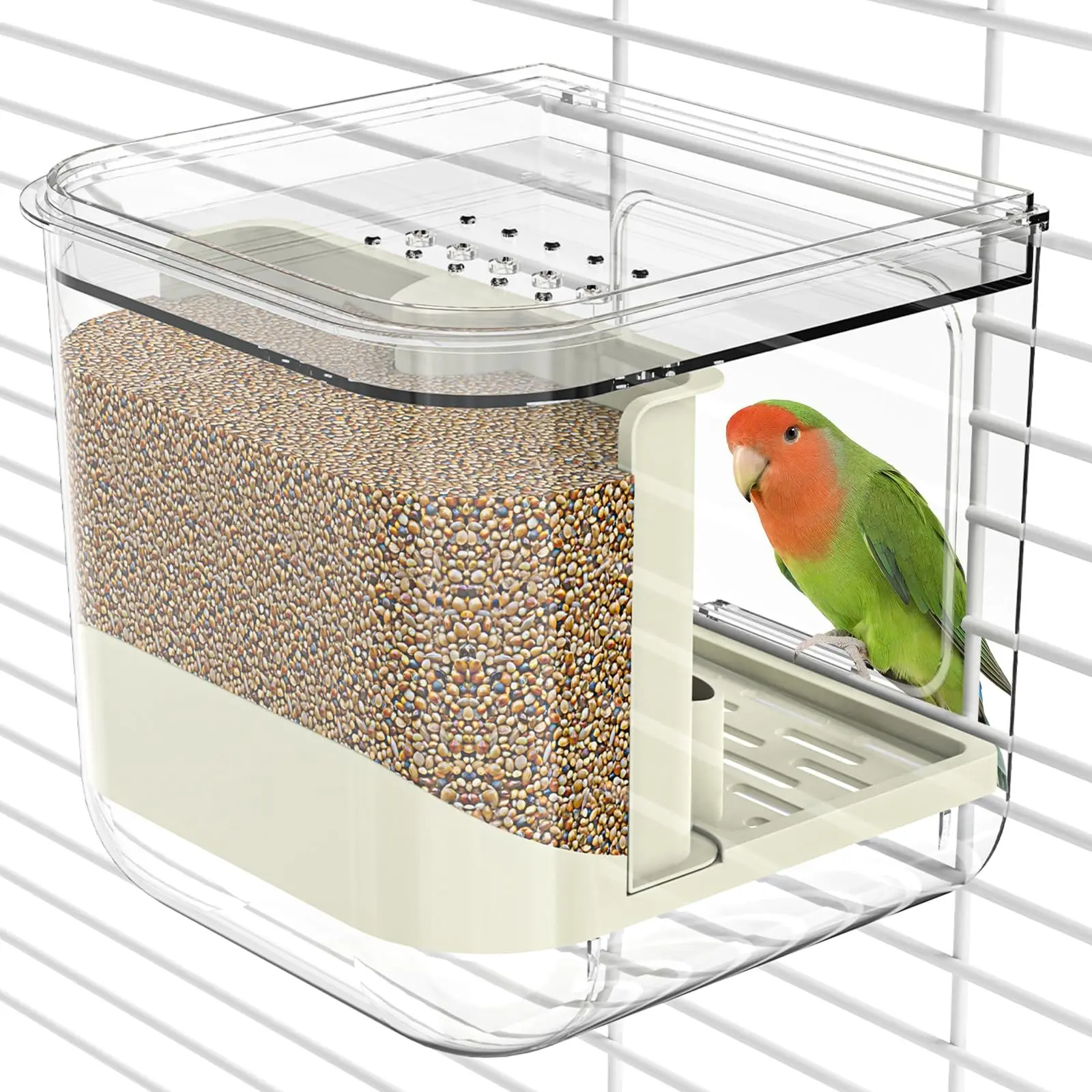 No-Mess Automatic Bird Feeder, Multifunctional Parrot/Small Bird Food Box, Hanging Cage Dispenser, Small Bird Bath, Suitable for Budgies, Cockatiels, Lovebirds, Canaries, Bird Feeding Tool, Hanging Bird Feeders, Bird Supplies