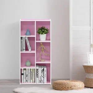 LUDER 7-Cube Modern Sturdy Particle Board Bookshelf, 9.4x19.5x41.7in Compact Easy-Setup Shelf for Living Room, Bedroom, Modern Bookshelf