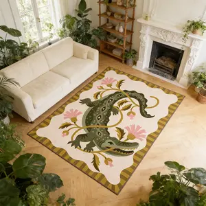 Spring Carpet Living Room Rug Crocodile Floral Design Vintage Bohemian Style Soft Velvet Comfortable Home Decor Decorative Rug Floral Pattern Rug Gift for Living Bedroom Dining Table