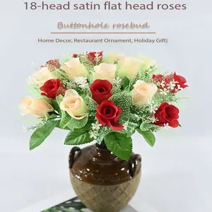 2 bouquets, Artificial flowers bouquet - 18-head rose flat head gauze artificial flower hotel wedding decoration flower artificial flower bouquet, suitable for Memorial Day, Christmas - home desktop decoration, tomb decoration (excluding vases)