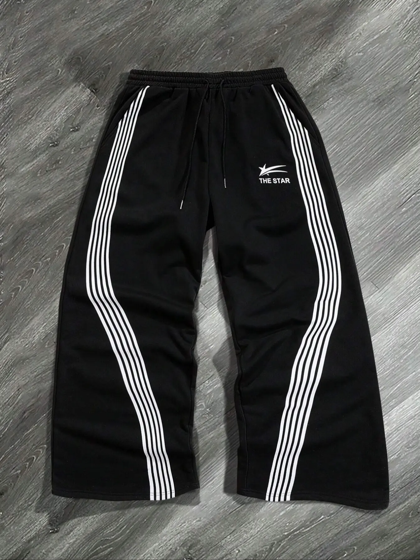Unisex Striped and Star Print Street Style Loose Straight Leg Casual Sport Pants, Comfortable Men's Jogger Pants, 2000s Fashion, Athleisure Casual Bottoms