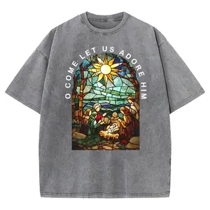 O Come Let Us Adore Him Christian Washed T-shirt