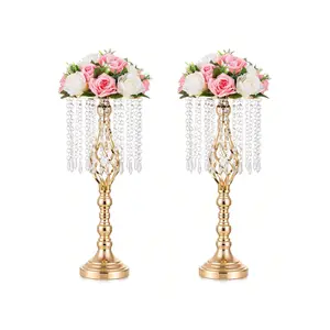 2pcs/10pcs Wedding Centerpiece Table Decorations - Gold Vase For Centerpieces With Chandelier Crystals, Flower Vase, Wedding Metal Flower Stand For Event, Birthday, Home Decoration