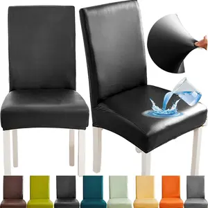Waterproof Leather Dining Chair Slipcover 1/2/4/6/8 Pcs Jacquard Removable Washable One Size Fits All Universal Chair Cover for Restaurants Parties Home Kitchen Hotel Decor