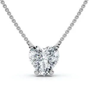 Certified 3Ct Heart Solitaire Diamond Pendant Necklace 14k Gold Lab Grown