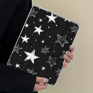Star Pattern Tablet Case with Pencil Holder, Auto Wake/Sleep Trifold Stand Protective Cover, Tablet Protector Compatible with iPad