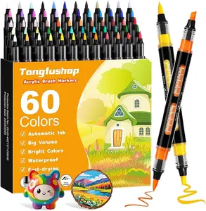 Tongfushop 60 PCS   Acrylic Paint Markers, Water-Based Paint Pens with Auto Ink Control & Dual Tips - No Bleed on Rock Painting, , Wood, , Glass - Adult & DIY Art Supplies canvas ceramic diy craft coloring Alcohol Based Markers Set Dual-Tip
