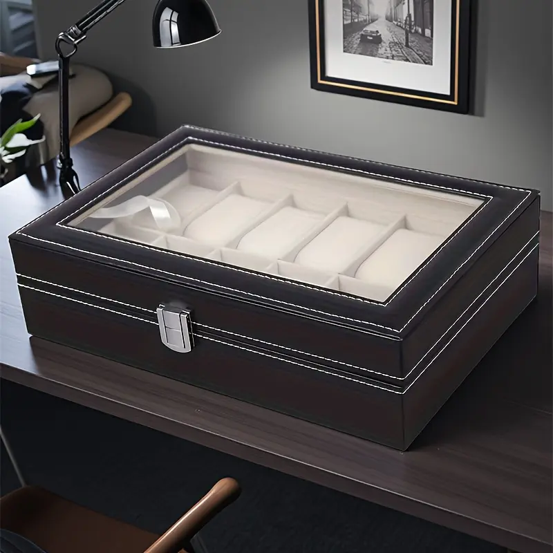 2026 Latest Watch Storage Box - 10-Grid Display Box with Lock and Removable Inner Pad | Lockable Watch Box, Faux Leather Material, Unisex/Gift/Travel Portable, Perfect for Easter, Watch Jewelry Box