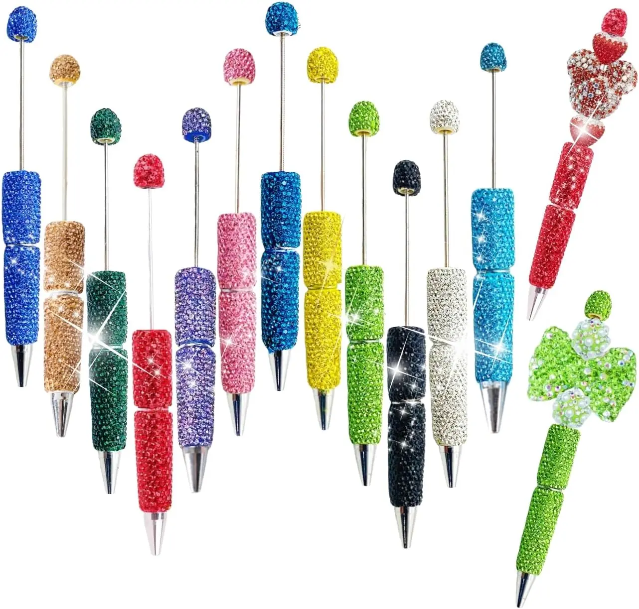 12 count Glitter Beadable Pens Full Rhinestone Fancy Pen for Beads Cute Journalling Pens for Women Fun Bling Ballpoint Pens Tween girls Gifts Trendy Stuff