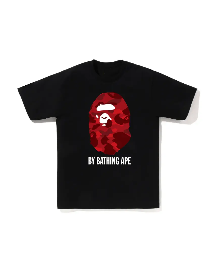 NEW Camo Tee Red Short Sleeve Crew Neck Casual Summer T-Shirt with Iconic Ape Head Design and Plaid Pattern
