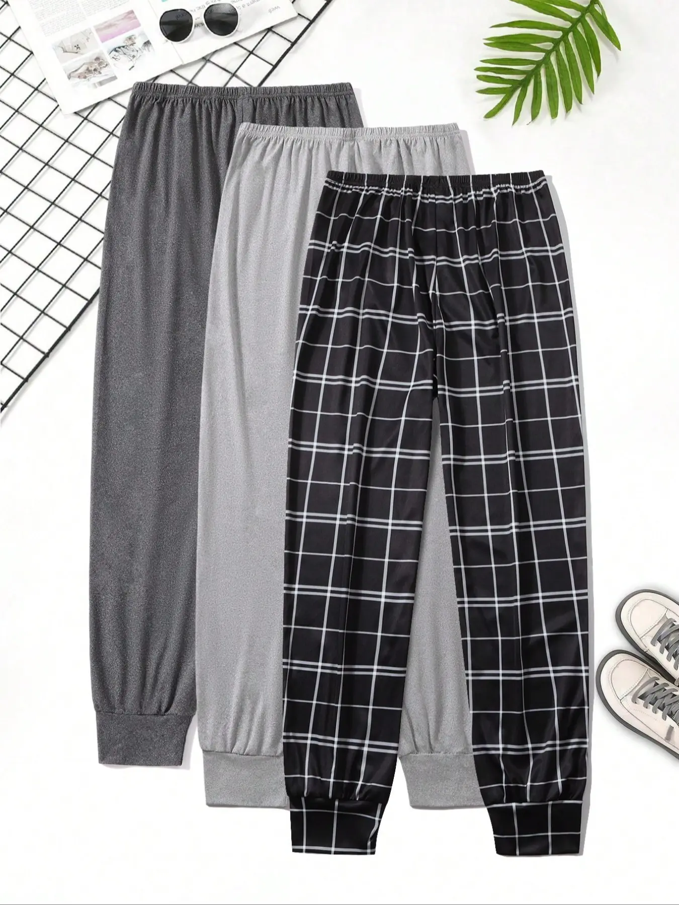 Men's Comfortable Fitted Long Pajama Pants Pjs Set of 3, Ideal Sleepwear Loungewear for Relaxing Evenings at Home, Soft and Cozy Sleep Pants