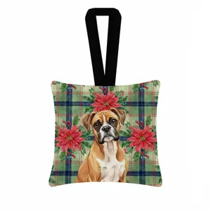 Carolines Treasures WDK8536PO3 3.5 x 3.5 in. Boxer Christmas Poinsettias Hanging Square Fabric Ornament